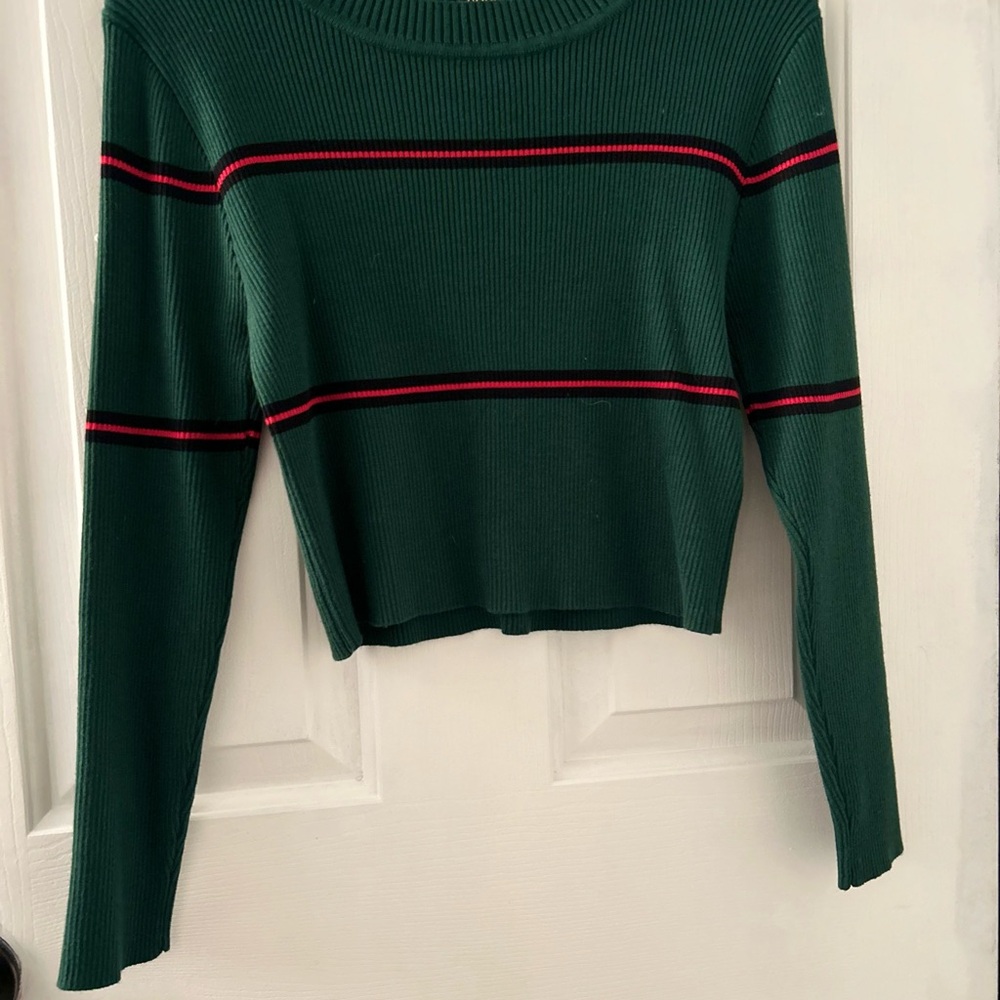 Green Ribbed Long Sleeve Top